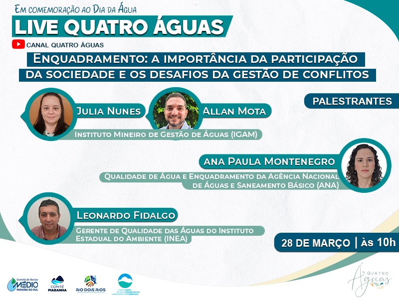 Live Quatro Águas: Comitês do Estado do RJ realizam evento online em  comemoração ao Dia da Água