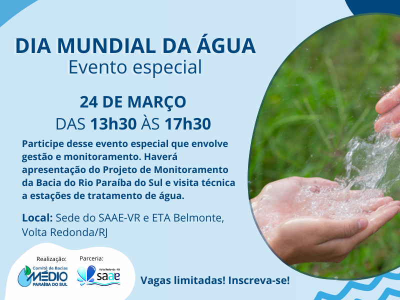 Dia Mundial da Água: Comitê Médio Paraíba do Sul e SAAE-VR promoverão  evento com visitas a estações de tratamento